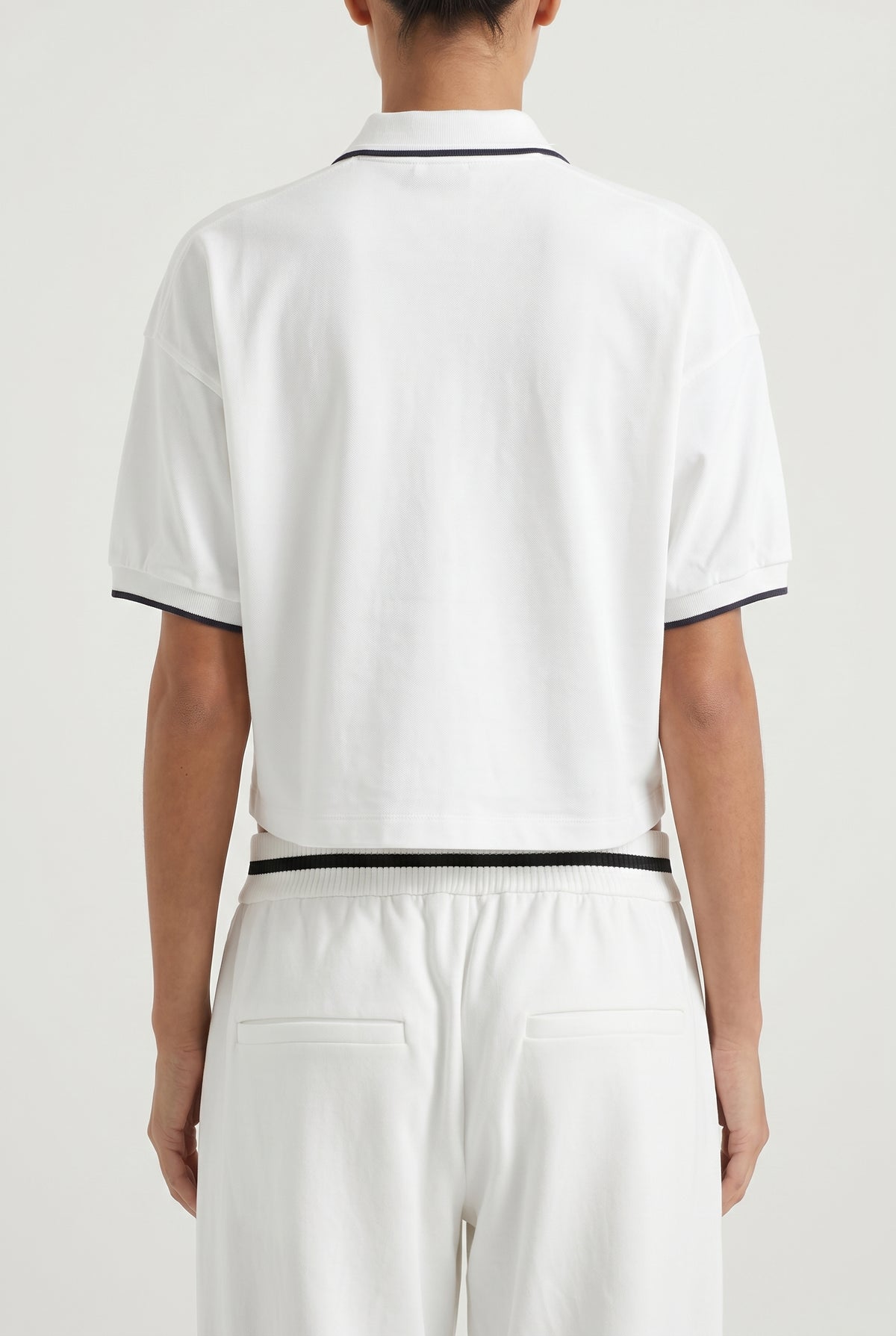 BRUNELLO CUCINELLI WOMEN'S WHITE CROPPED POLO SHIRT