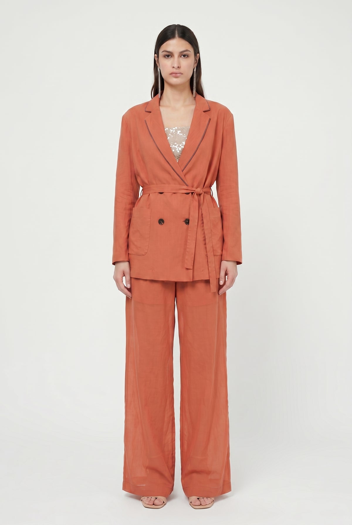 BRUNELLO CUCINELLI WOMEN'S RUST RELAXED COTTON SUIT