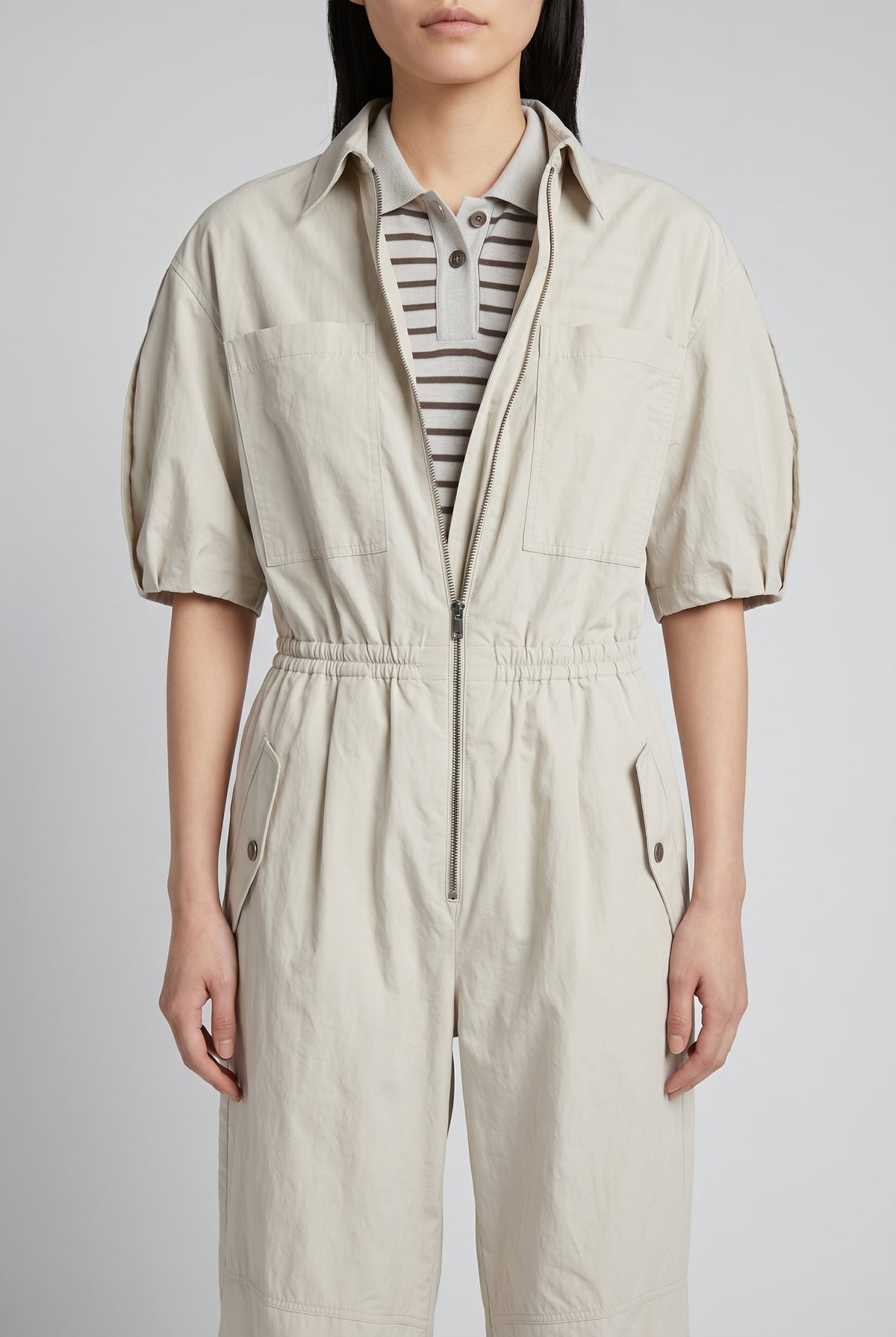 BRUNELLO CUCINELLI WOMEN'S LIGHT BEIGE RELAXED JUMPSUIT