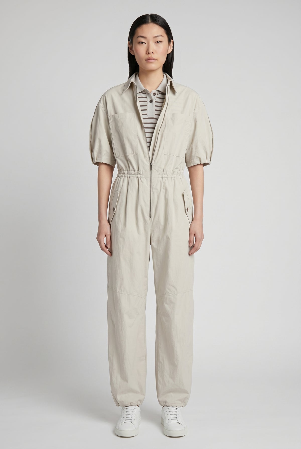 BRUNELLO CUCINELLI WOMEN'S LIGHT BEIGE RELAXED JUMPSUIT