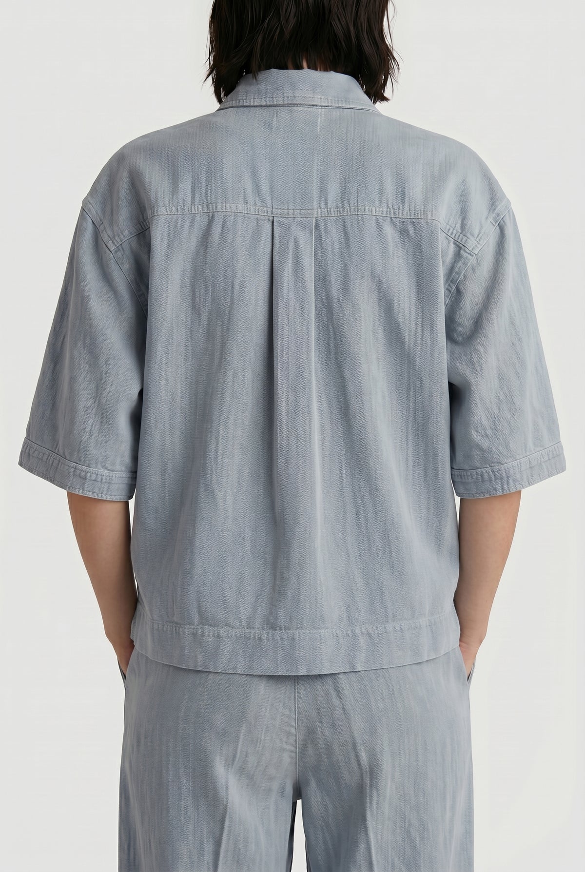 BRUNELLO CUCINELLI WOMEN'S LIGHT BLUE LINEN BLEND SHIRT
