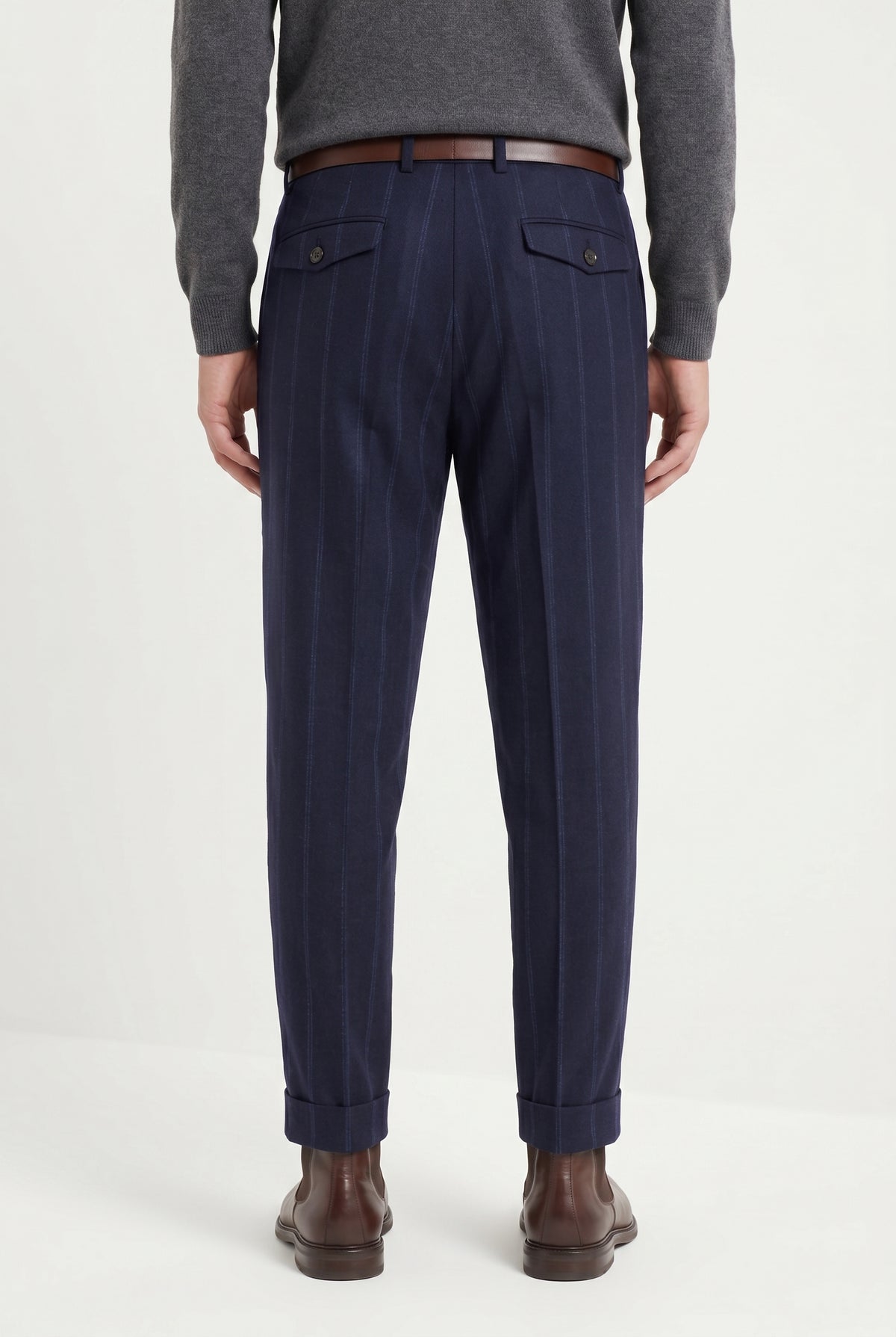 BRUNELLO CUCINELLI MEN'S NAVY WOOL TAILORED TROUSERS