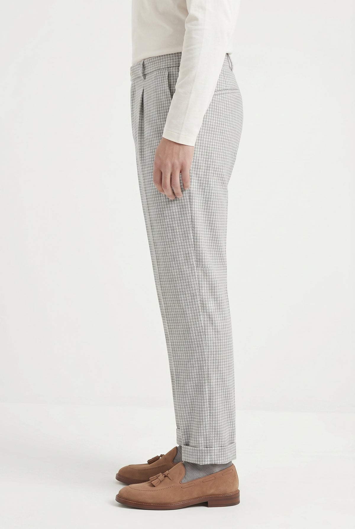 BRUNELLO CUCINELLI MEN'S LIGHT GREY WOOL BLEND TROUSERS
