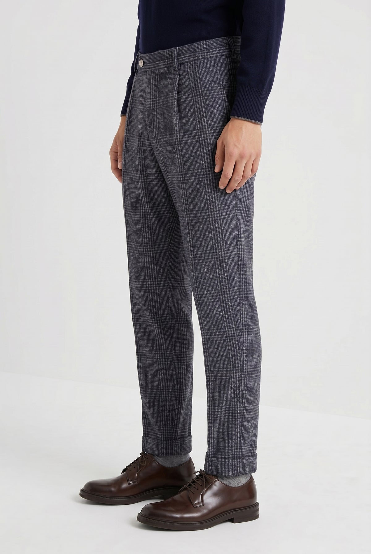 BRUNELLO CUCINELLI MEN'S NAVY WOOL TAILORED TROUSERS