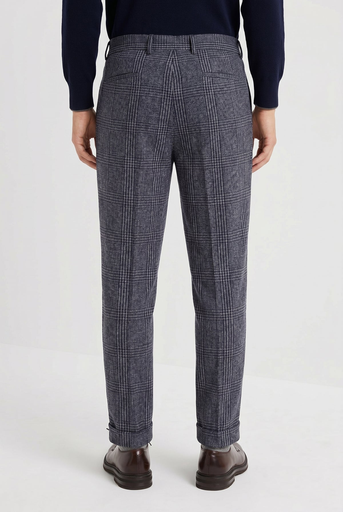 BRUNELLO CUCINELLI MEN'S NAVY WOOL TAILORED TROUSERS