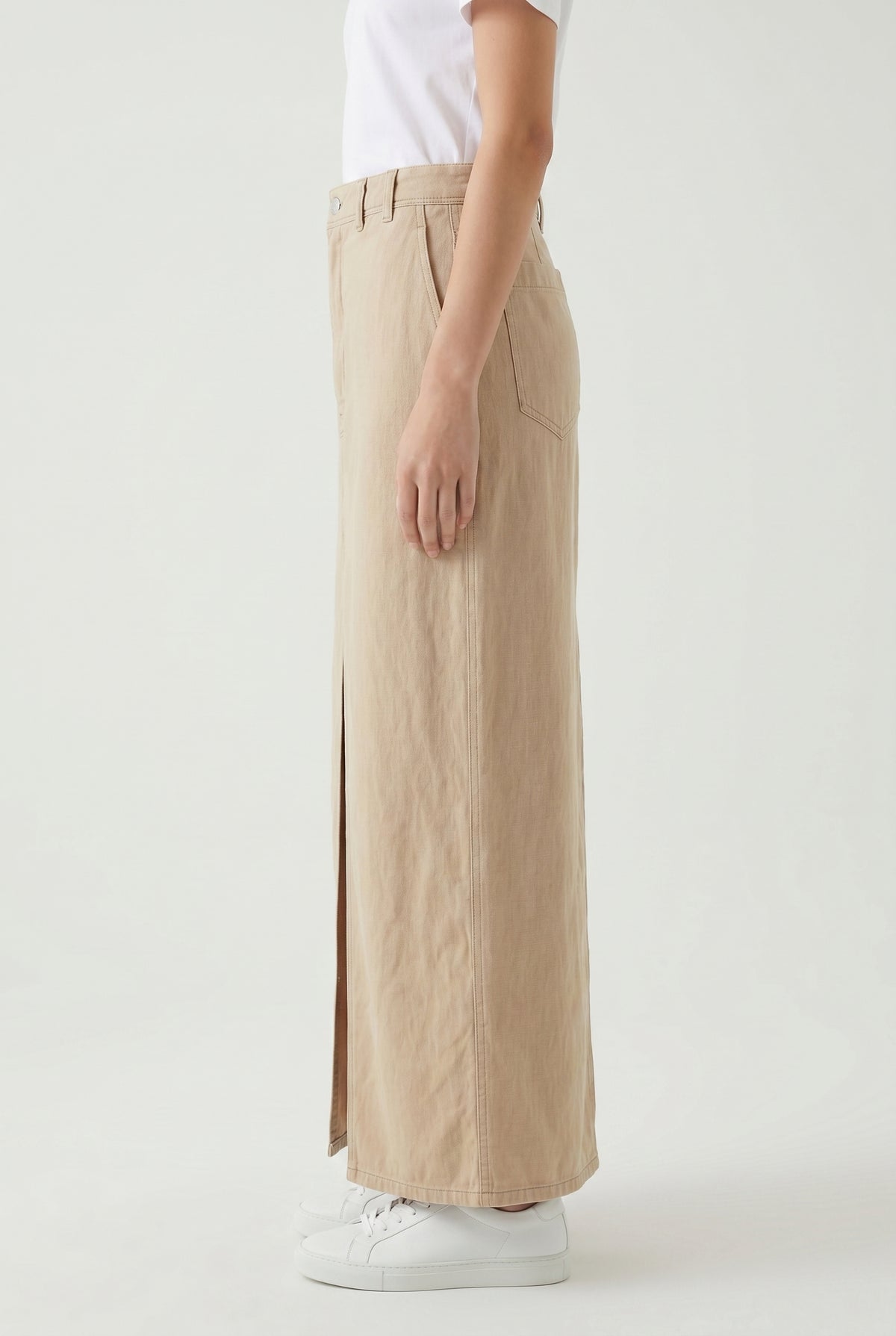 BRUNELLO CUCINELLI WOMEN'S BEIGE LINEN COTTON SLIT SKIRT