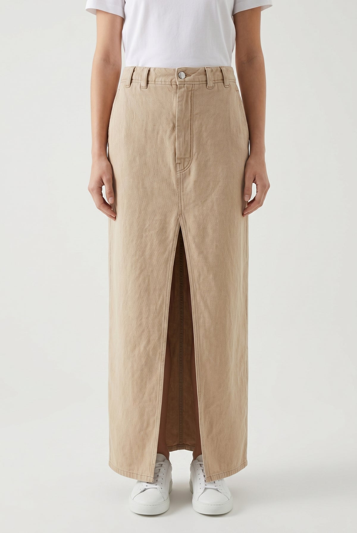 BRUNELLO CUCINELLI WOMEN'S BEIGE LINEN COTTON SLIT SKIRT