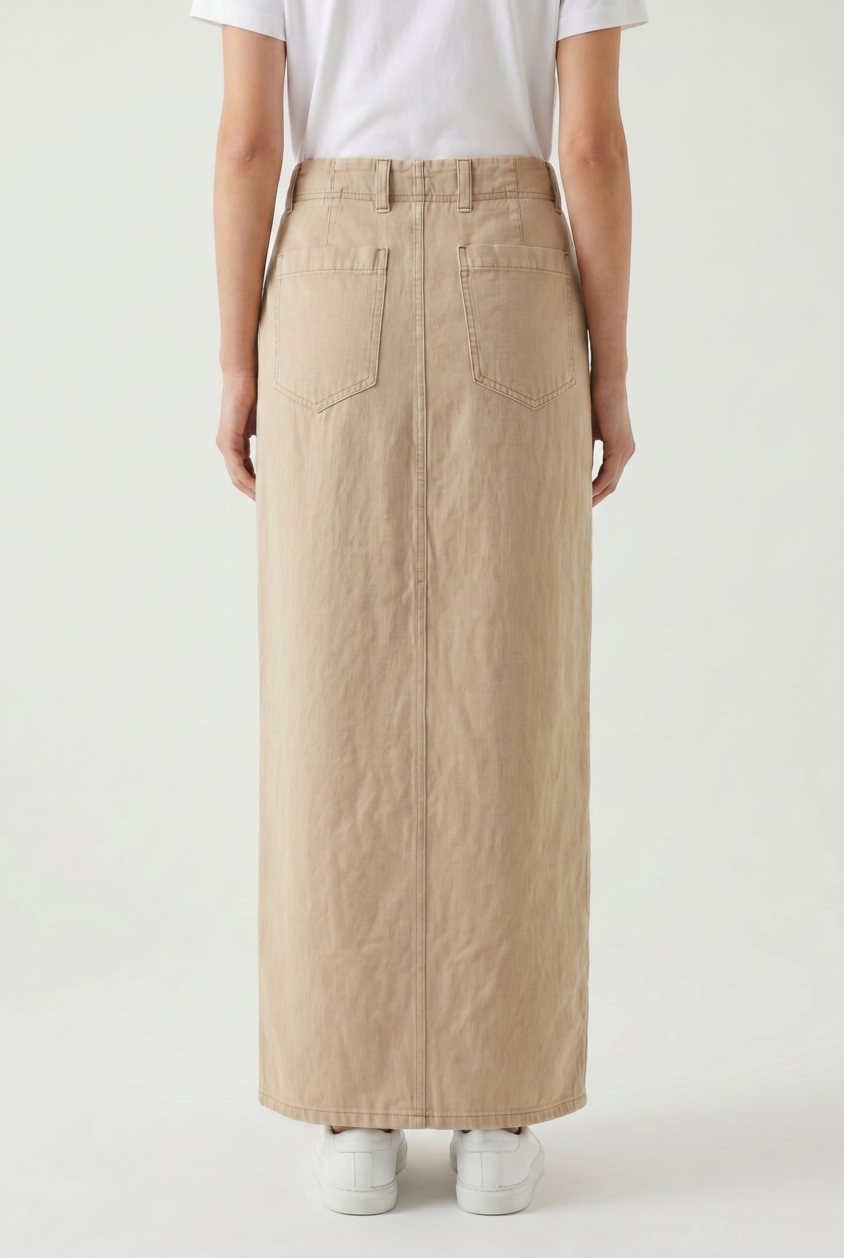 BRUNELLO CUCINELLI WOMEN'S BEIGE LINEN COTTON SLIT SKIRT