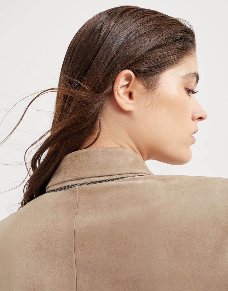 BRUNELLO CUCINELLI WOMEN'S TAUPE LEATHER SINGLE BUTTON BLAZER JACKET