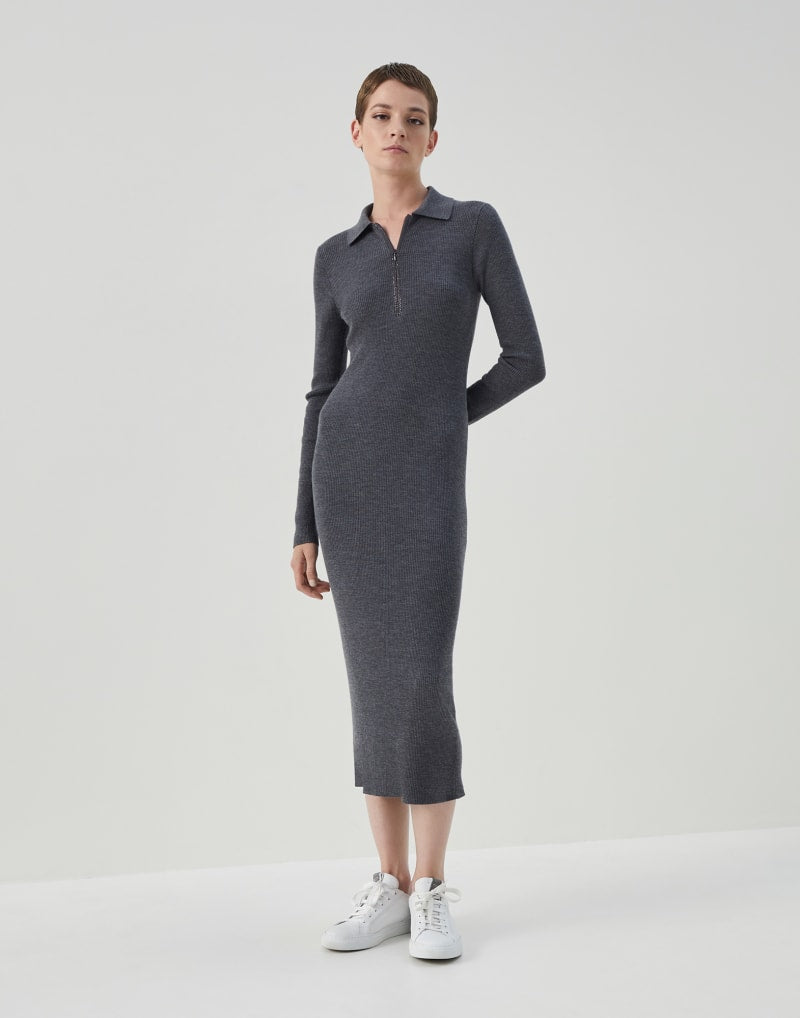 BRUNELLO CUCINELLI WOMEN'S LEAD WOOL KNIT MIDI DRESS