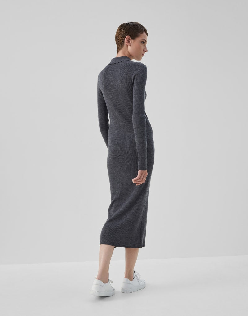 BRUNELLO CUCINELLI WOMEN'S LEAD WOOL KNIT MIDI DRESS