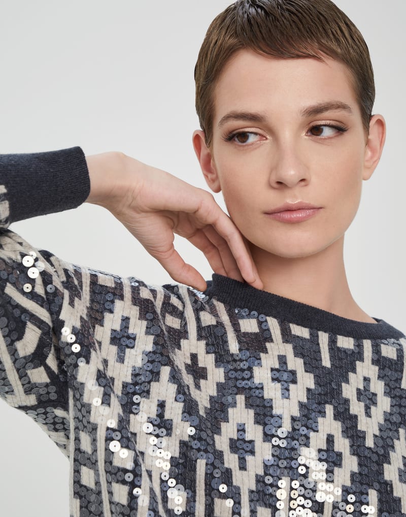 BRUNELLO CUCINELLI WOMEN'S BLACK STONE WOOL SILK JACQUARD SWEATER