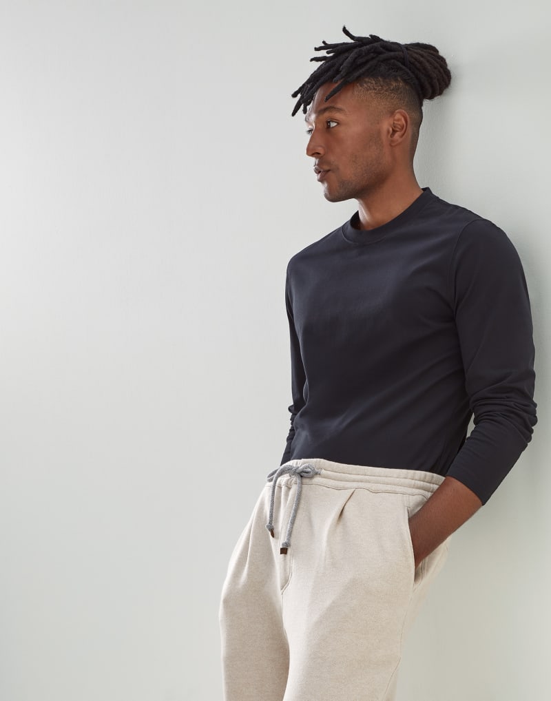 BRUNELLO CUCINELLI MEN'S BLACK LONG SLEEVE COTTON SHIRT