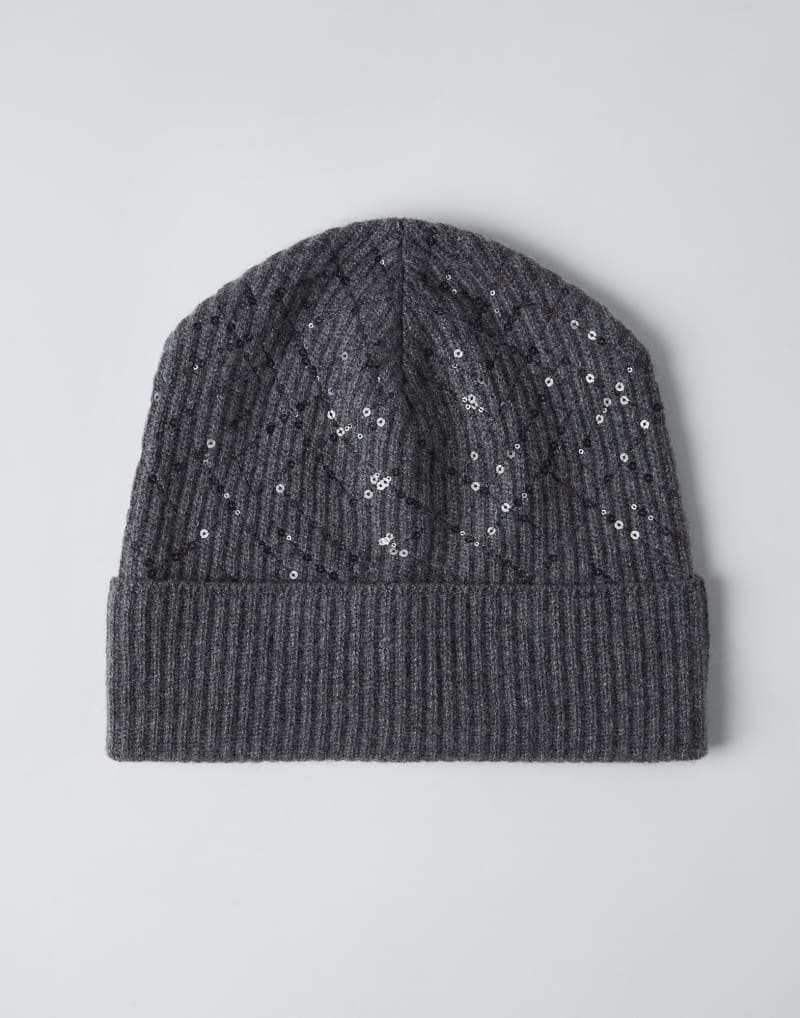 BRUNELLO CUCINELLI WOMEN'S LEAD WOOL KNIT SEQUIN EMBELLISHED HAT