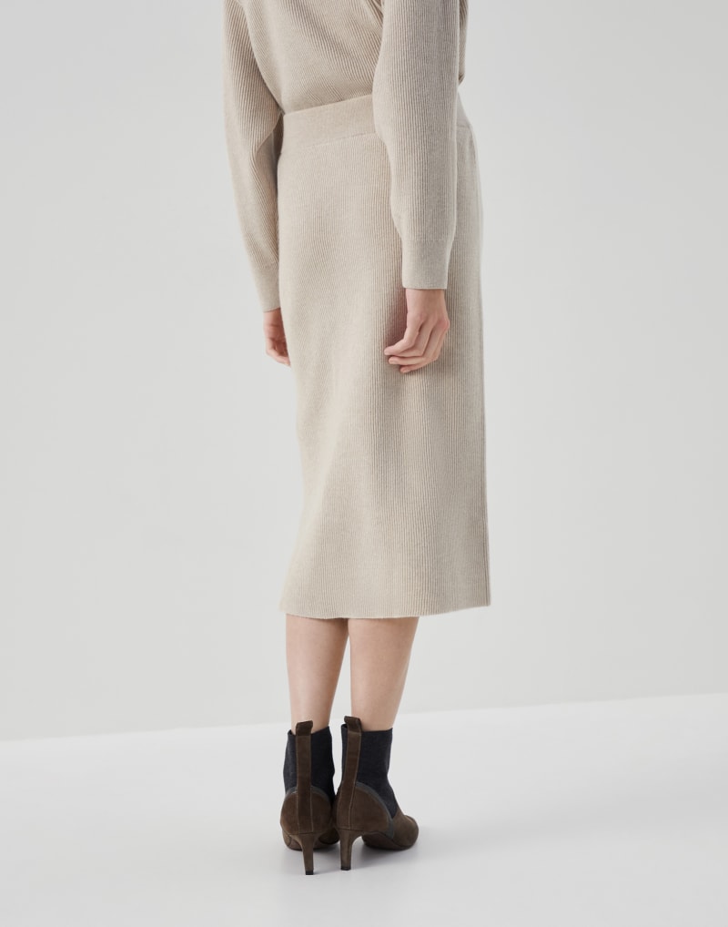 BRUNELLO CUCINELLI WOMEN'S FEATHER WOOL SILK RIBBED KNIT SKIRT