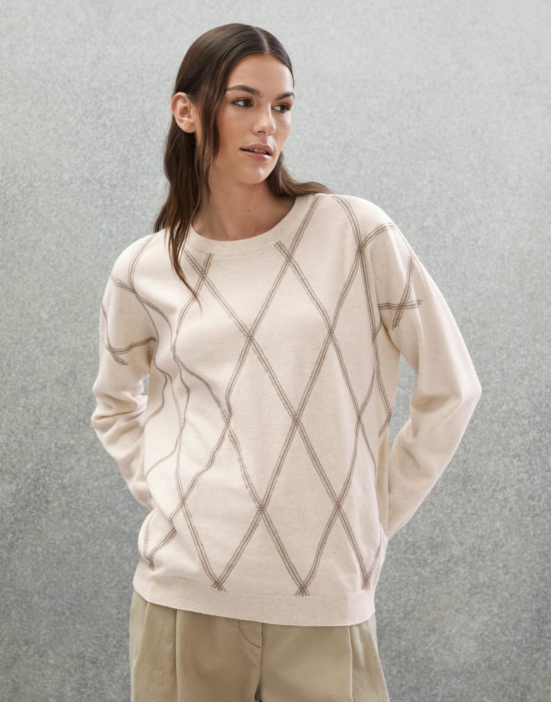 BRUNELLO CUCINELLI WOMEN'S MARBLE WOOL SILK CASHMERE DIAMOND SWEATER