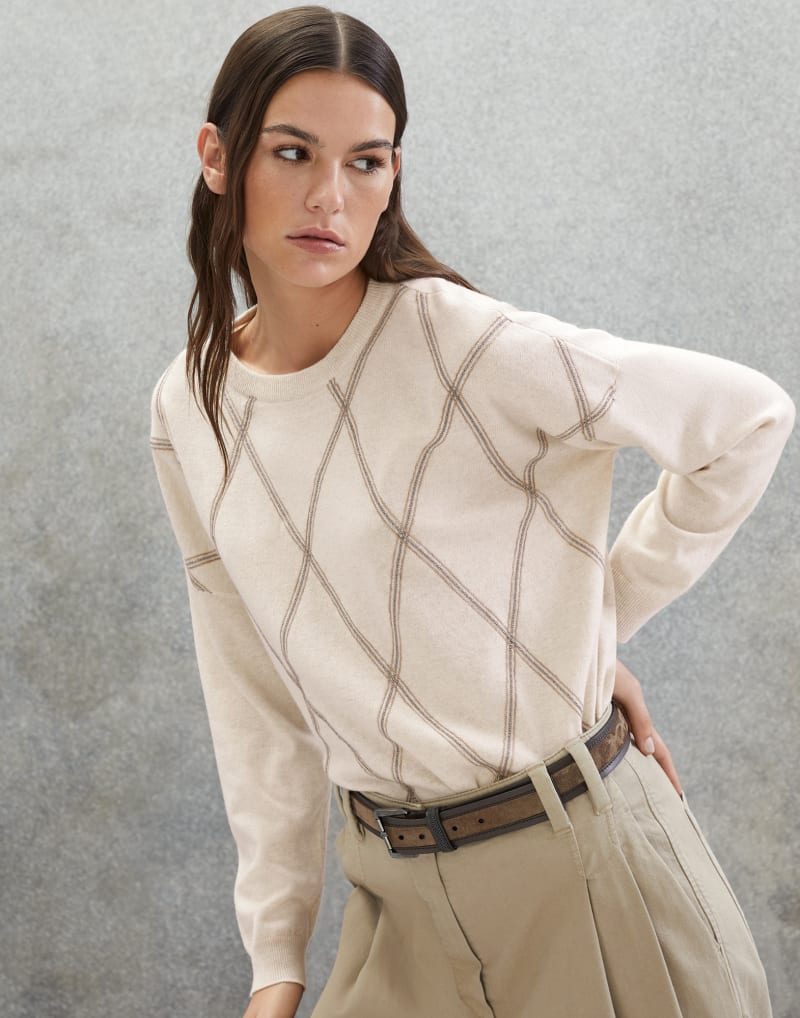 BRUNELLO CUCINELLI WOMEN'S MARBLE WOOL SILK CASHMERE DIAMOND SWEATER