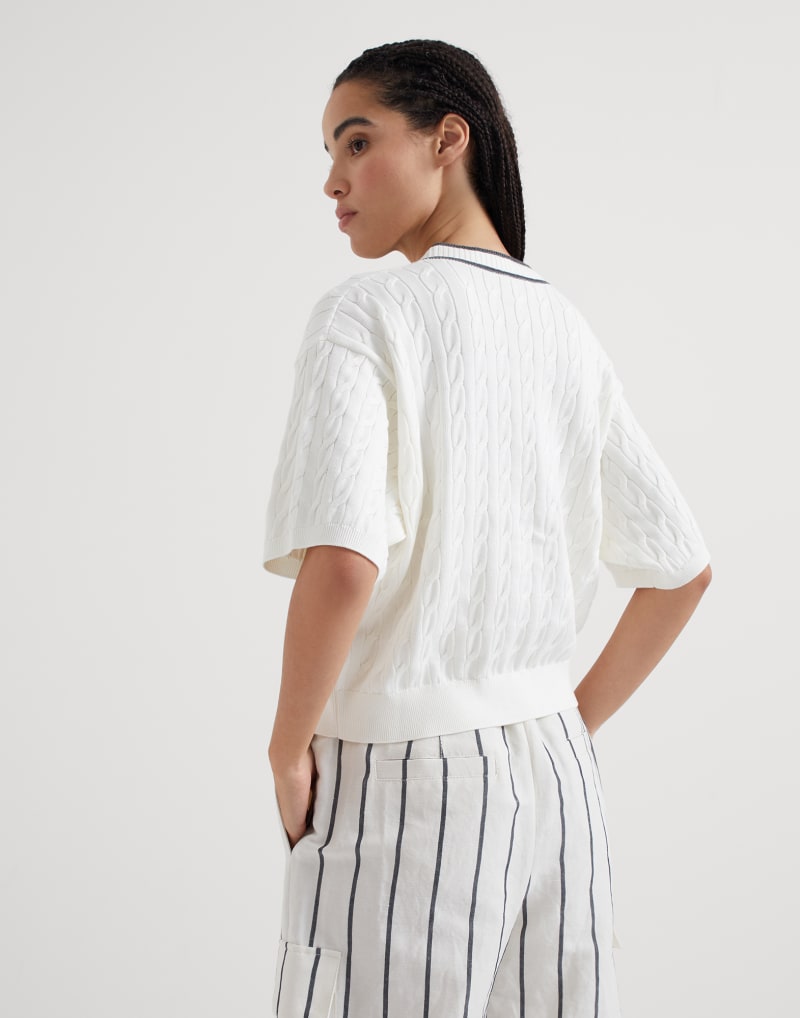 BRUNELLO CUCINELLI WOMEN'S WHITE CABLE KNIT SWEATER