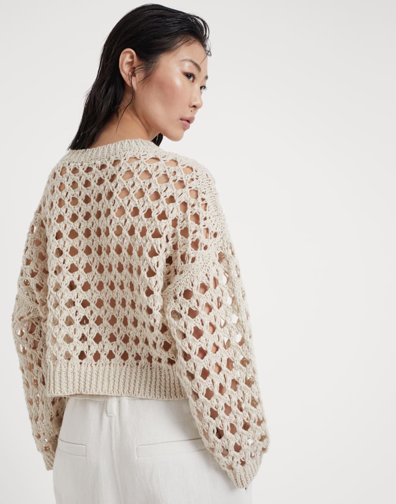 BRUNELLO CUCINELLI WOMEN'S BEIGE OPENWORK KNIT SWEATER