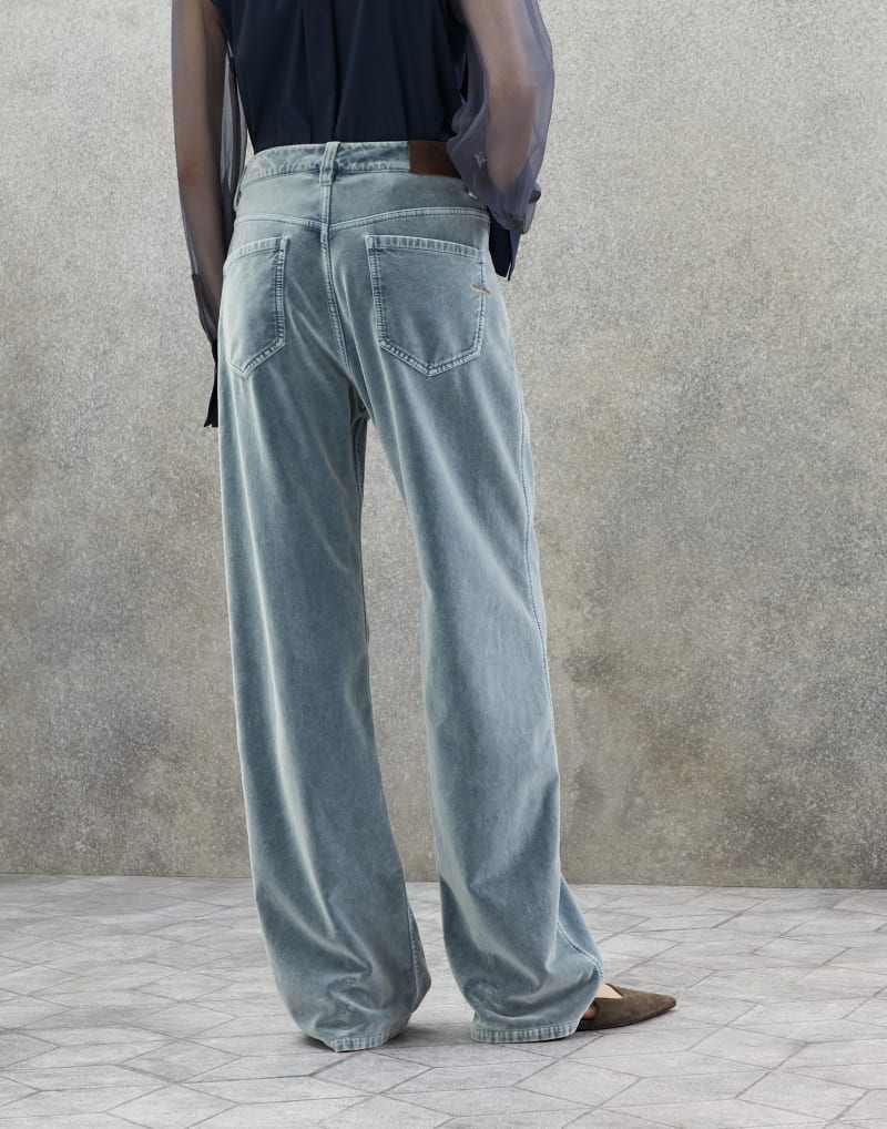 BRUNELLO CUCINELLI WOMEN'S VELVET DENIM WIDE LEG COTTON TROUSERS