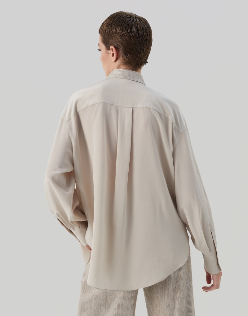 BRUNELLO CUCINELLI WOMEN'S SAND SILK RELAXED SHIRT