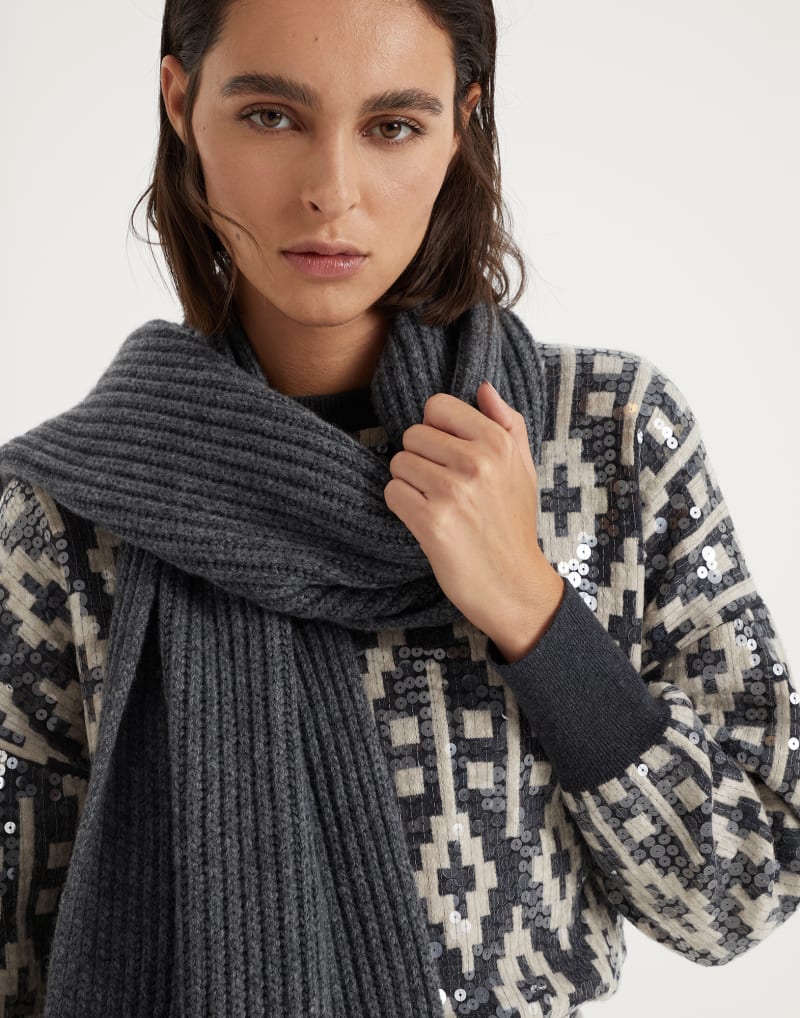 BRUNELLO CUCINELLI WOMEN'S LEAD RIBBED WOOL SCARF