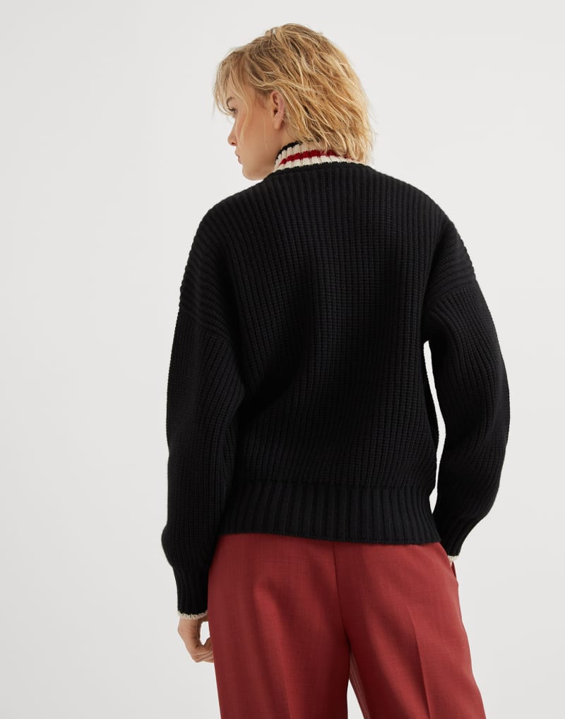 BRUNELLO CUCINELLI WOMEN'S BLACK WOOL HALF ZIP KNIT SWEATER