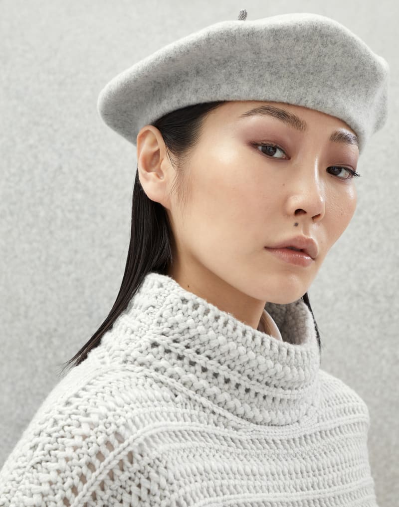 BRUNELLO CUCINELLI WOMEN'S LIGHT GREY WOOL BERET HAT