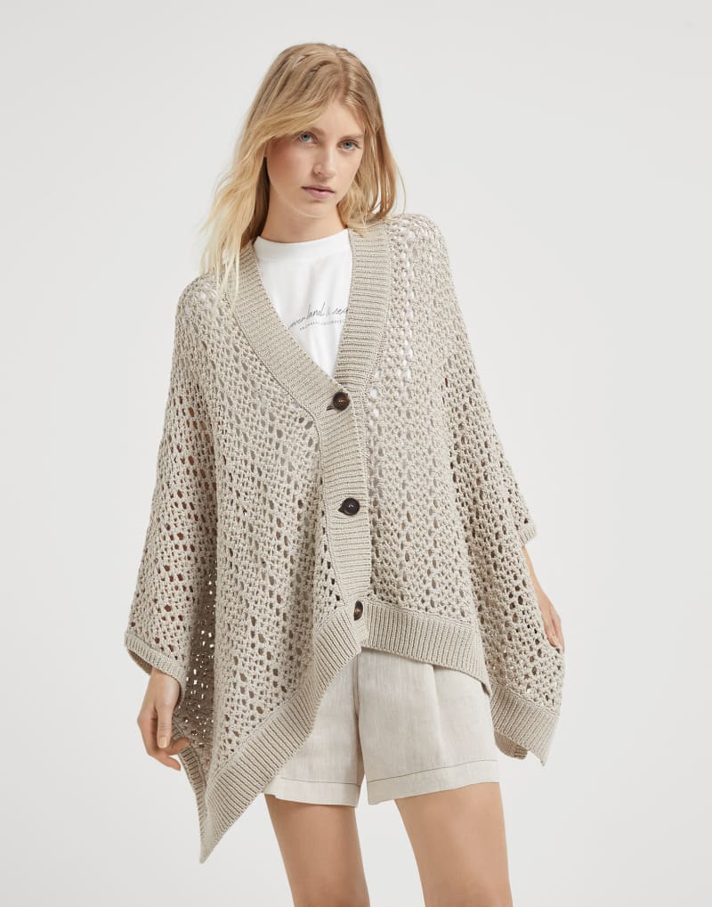 BRUNELLO CUCINELLI WOMEN'S BEIGE OPEN KNIT BUTTON FRONT SWEATER