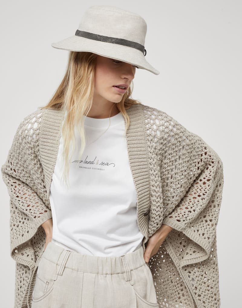 BRUNELLO CUCINELLI WOMEN'S BEIGE OPEN KNIT BUTTON FRONT SWEATER