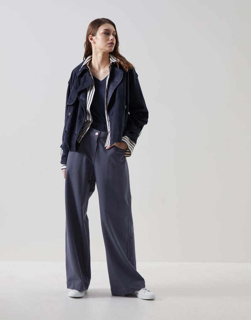 BRUNELLO CUCINELLI WOMEN'S DARK GREY WIDE LEG TROUSERS