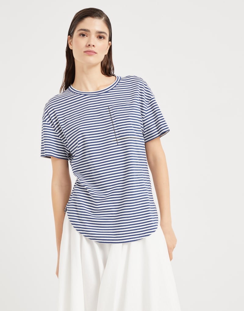 BRUNELLO CUCINELLI WOMEN'S BLUE STRIPED RELAXED SHIRT