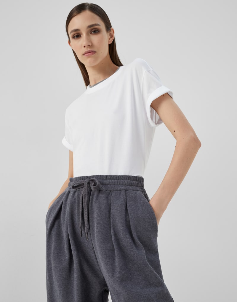 BRUNELLO CUCINELLI WOMEN'S DARK GREY COTTON PLEATED TROUSERS