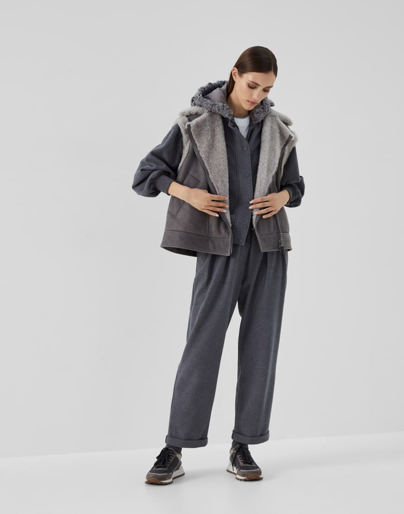 BRUNELLO CUCINELLI WOMEN'S DARK GREY COTTON PLEATED TROUSERS