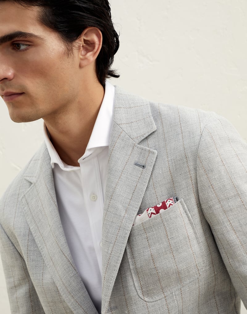 BRUNELLO CUCINELLI MEN'S CHAMPAGNE RED GRAY SILK POCKET SQUARE
