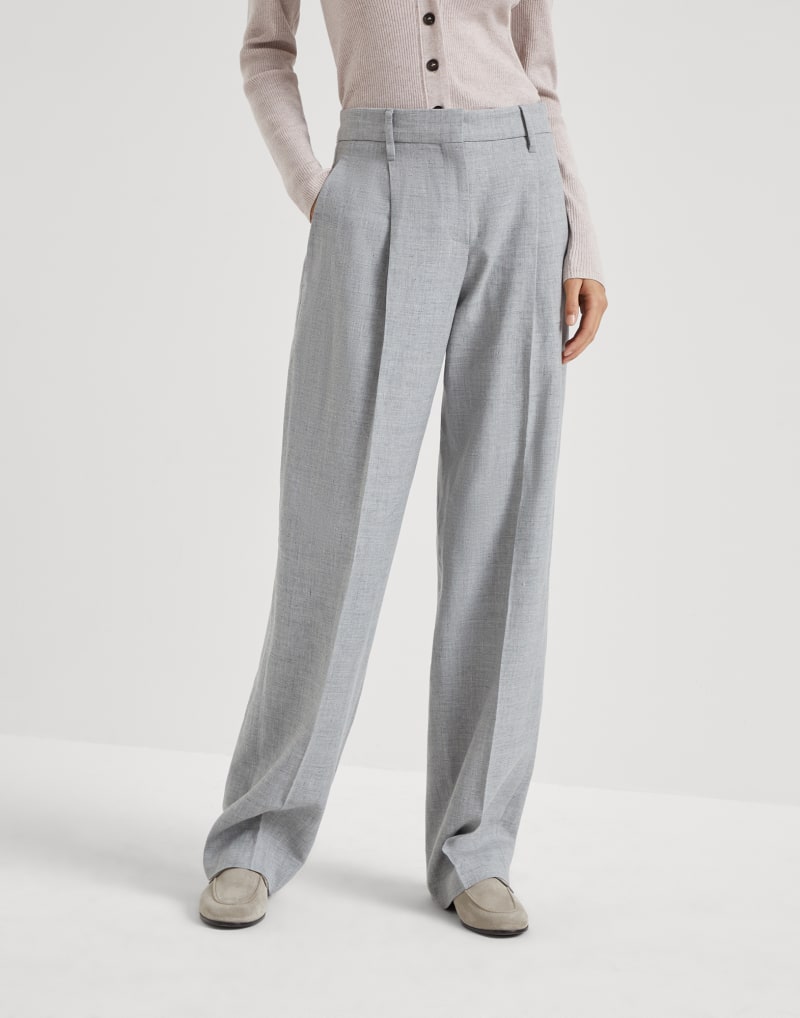 BRUNELLO CUCINELLI WOMEN'S PEARL LINEN WOOL WIDE LEG TROUSERS