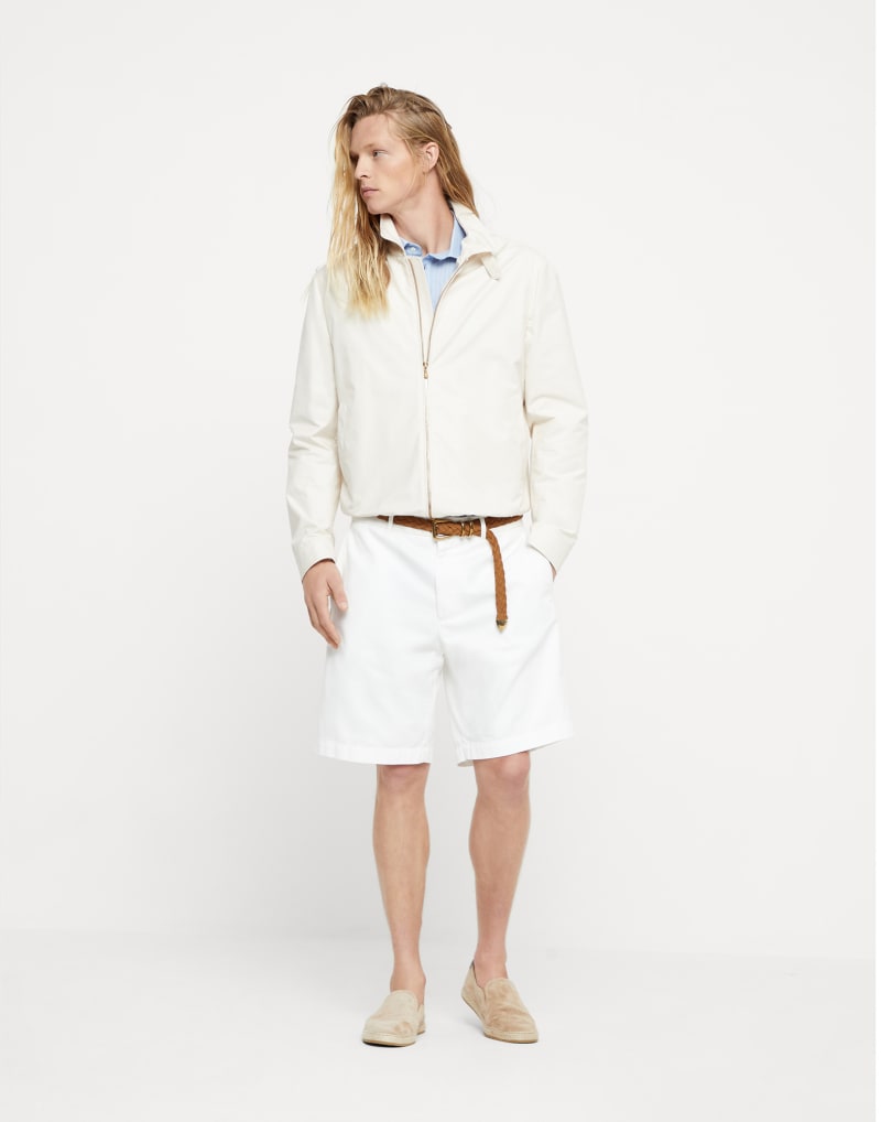 BRUNELLO CUCINELLI MEN'S CELESTE COTTON SILK SHORT SLEEVE SHIRT