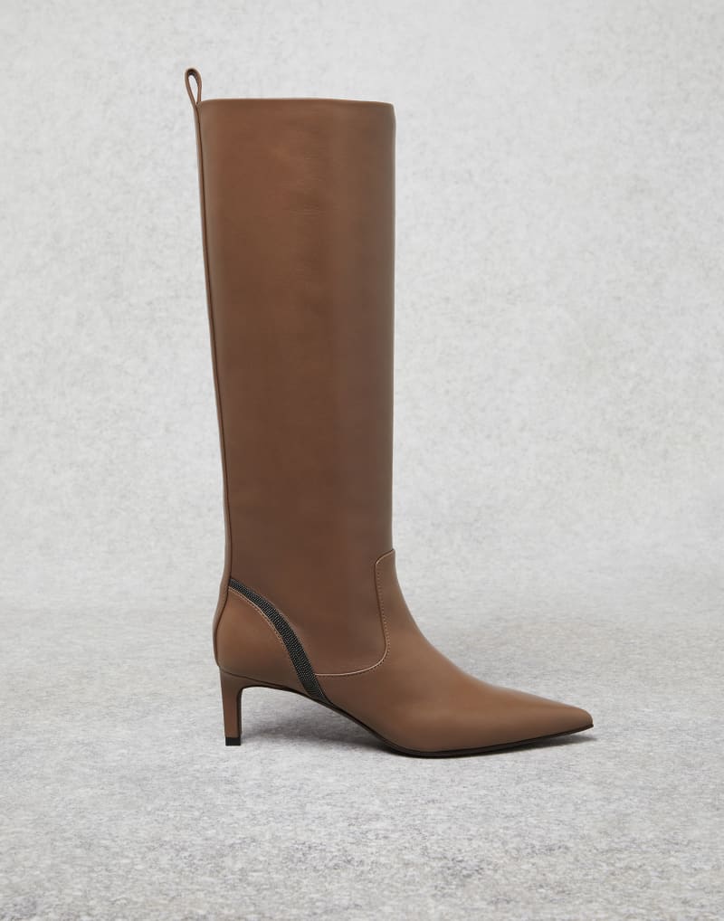 BRUNELLO CUCINELLI WOMEN'S TAWNY LEATHER POINTED TOE KNEE HIGH BOOTS
