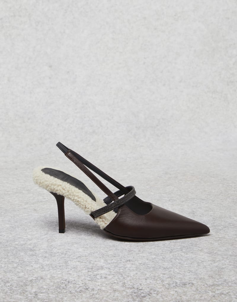 BRUNELLO CUCINELLI WOMEN'S MOORS HEAD LEATHER SLINGBACK POINTED TOE SHOE