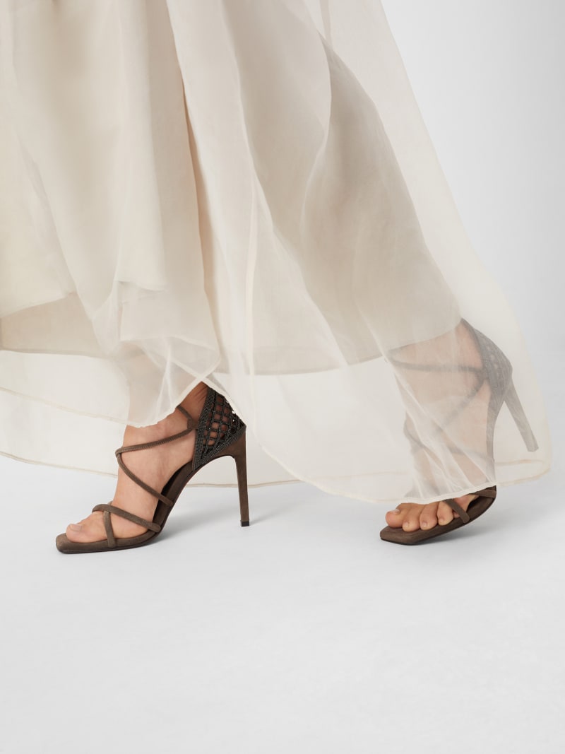 BRUNELLO CUCINELLI WOMEN'S PEAT LEATHER STRAPPY HIGH HEEL SANDALS