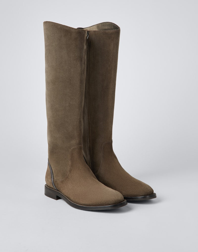 BRUNELLO CUCINELLI WOMEN'S PEAT SUEDE KNEE HIGH BOOTS