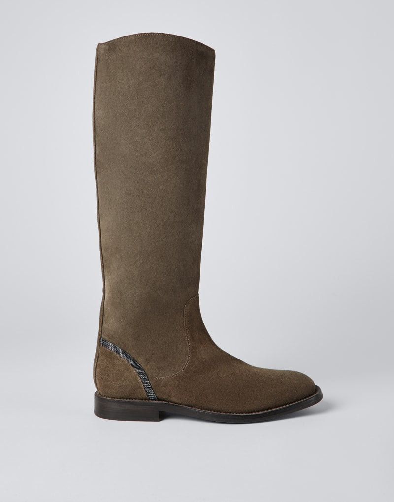 BRUNELLO CUCINELLI WOMEN'S PEAT SUEDE KNEE HIGH BOOTS