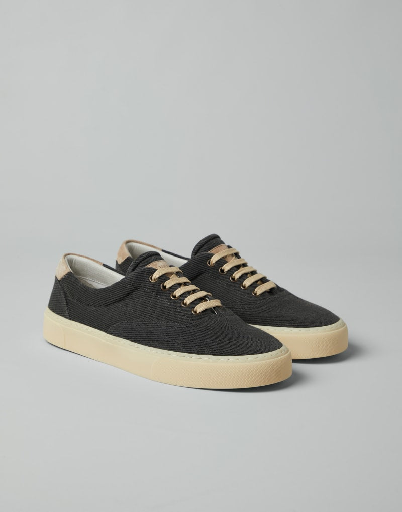 BRUNELLO CUCINELLI MEN'S ANTHRACITE AND NOISETTE LOW TOP SNEAKERS
