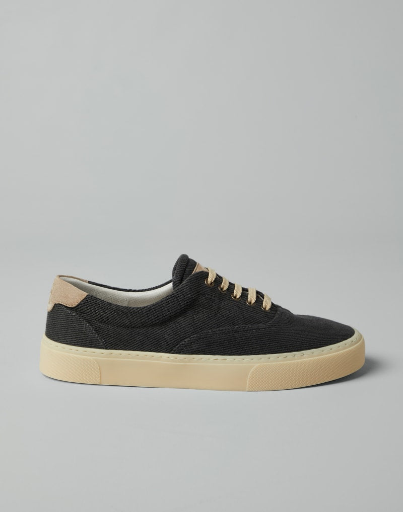 BRUNELLO CUCINELLI MEN'S ANTHRACITE AND NOISETTE LOW TOP SNEAKERS