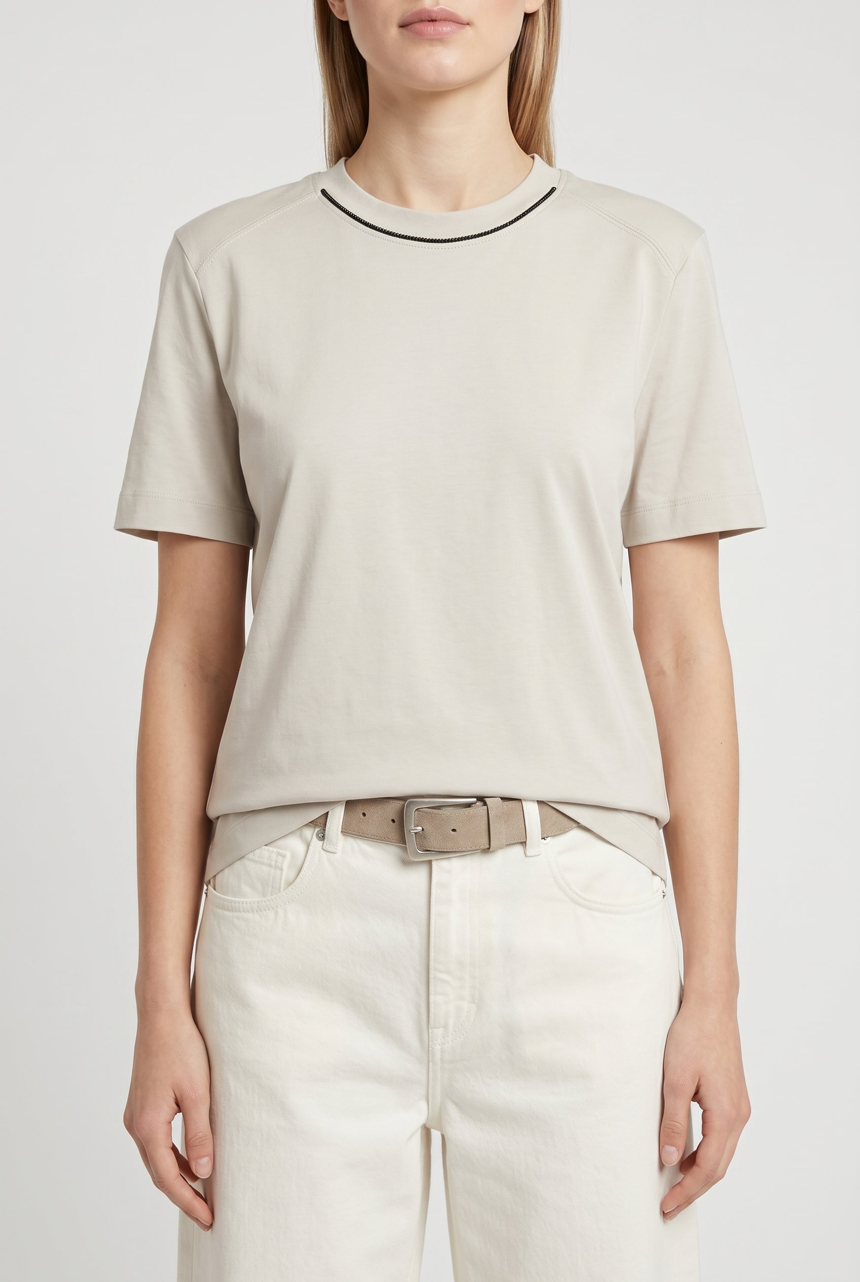 BRUNELLO CUCINELLI WOMEN'S LIGHT BEIGE COTTON SHIRT