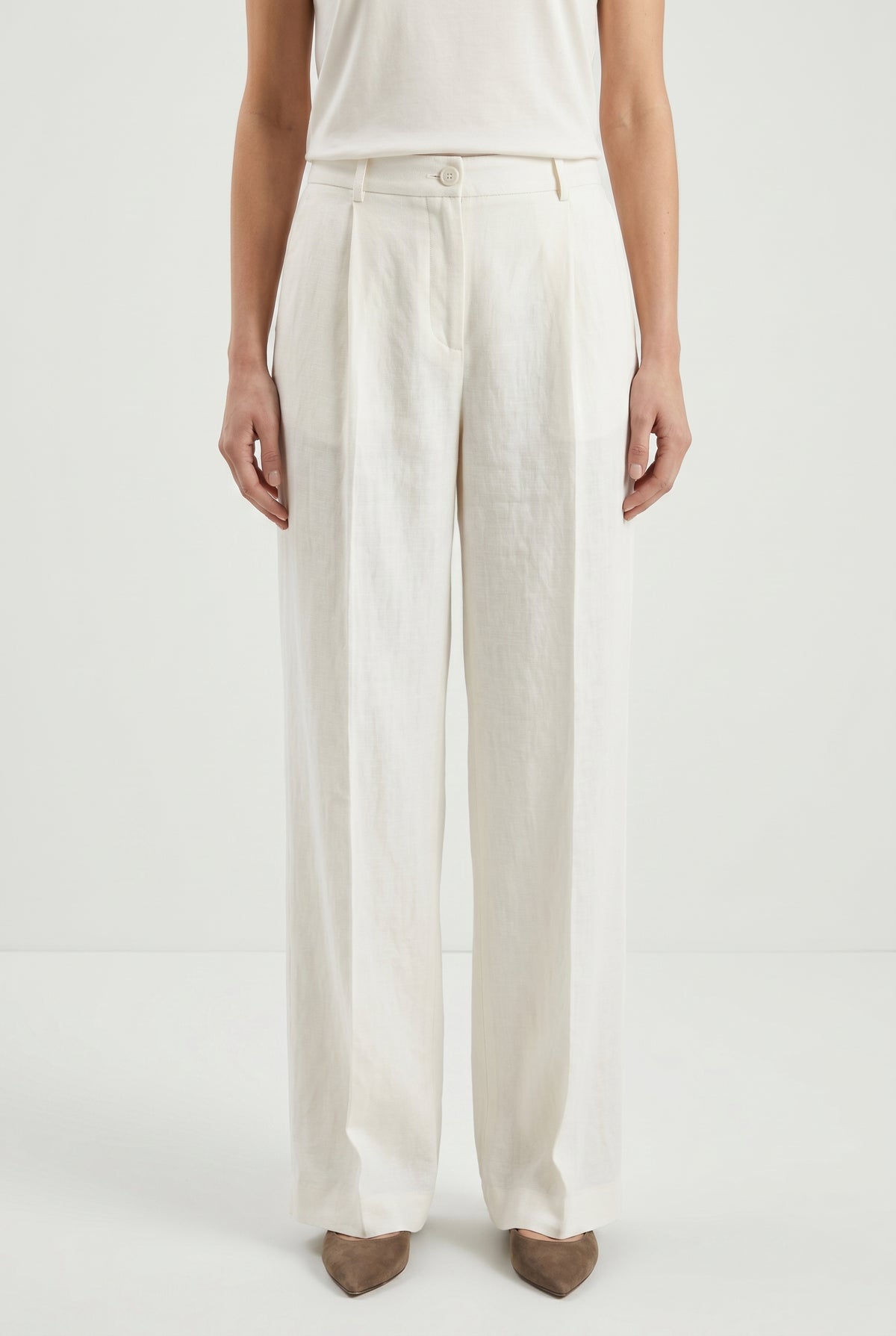 BRUNELLO CUCINELLI WOMEN'S OFF WHITE LINEN WIDE TROUSERS