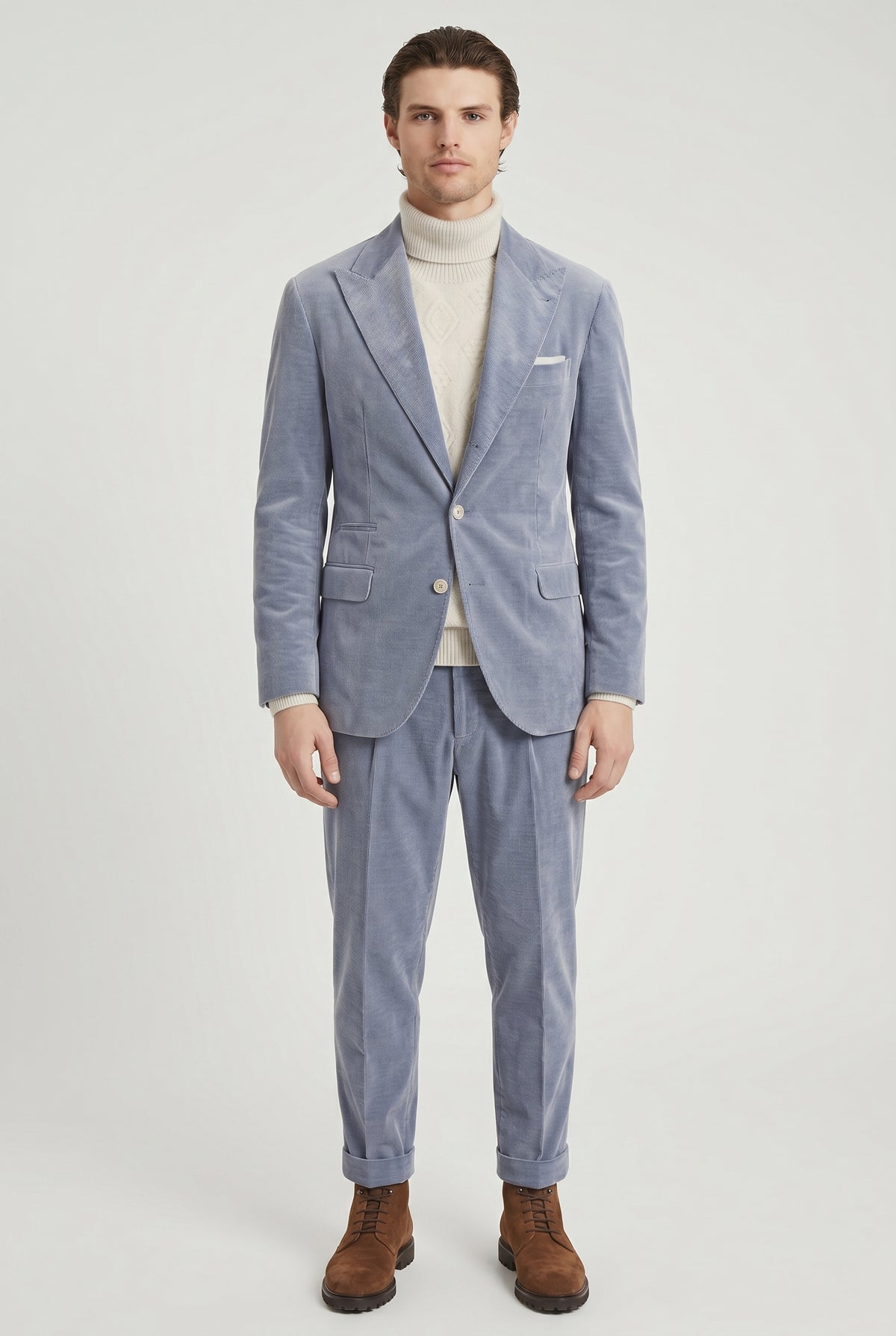 BRUNELLO CUCINELLI MEN'S LIGHT BLUE WOOL BLEND SUIT