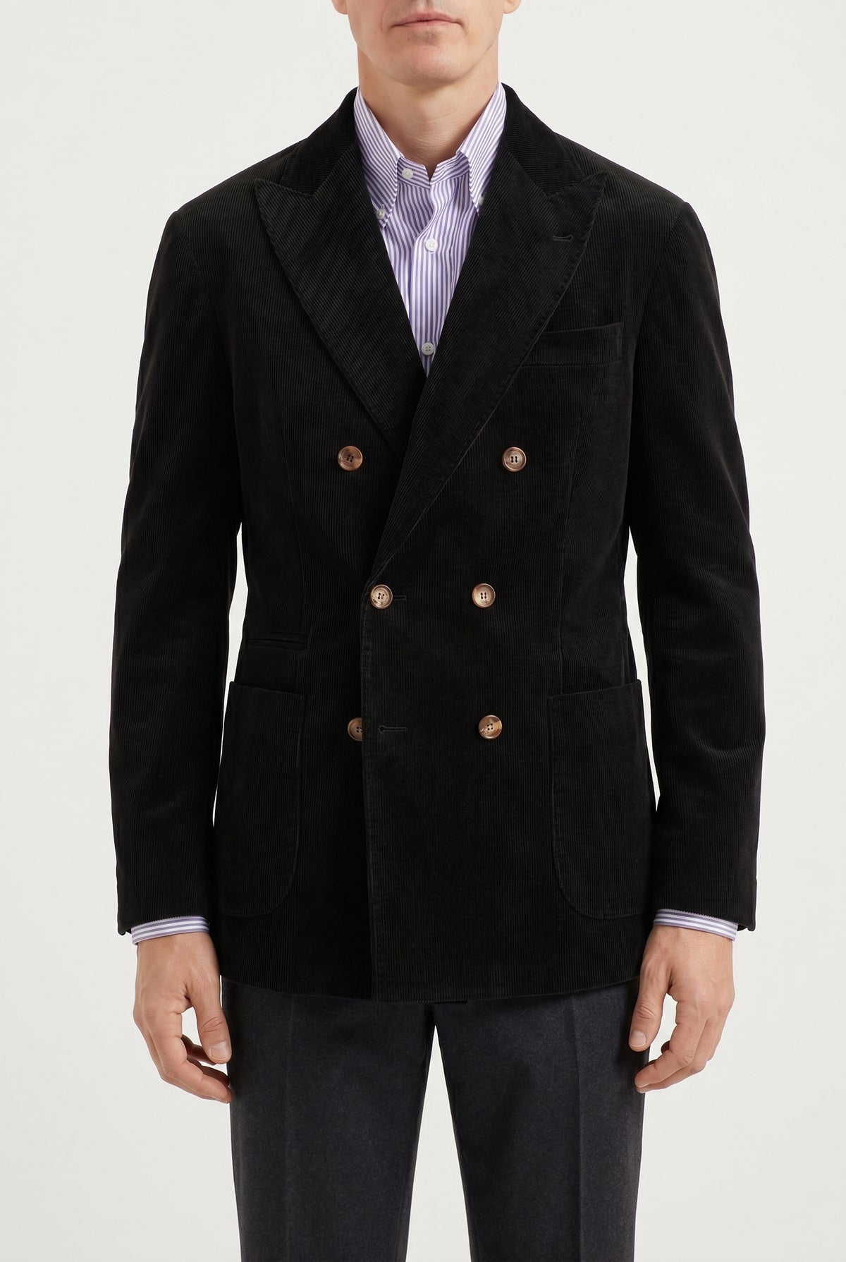 BRUNELLO CUCINELLI MEN'S BLACK WOOL BLEND DOUBLE BREASTED BLAZER