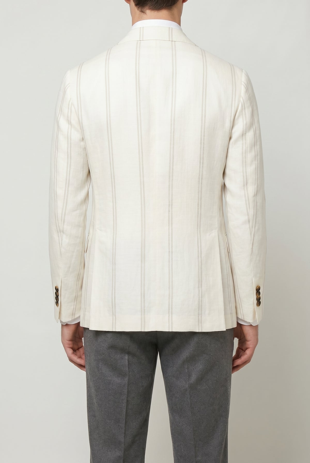 BRUNELLO CUCINELLI MEN'S IVORY LINEN WOOL TAILORED BLAZER