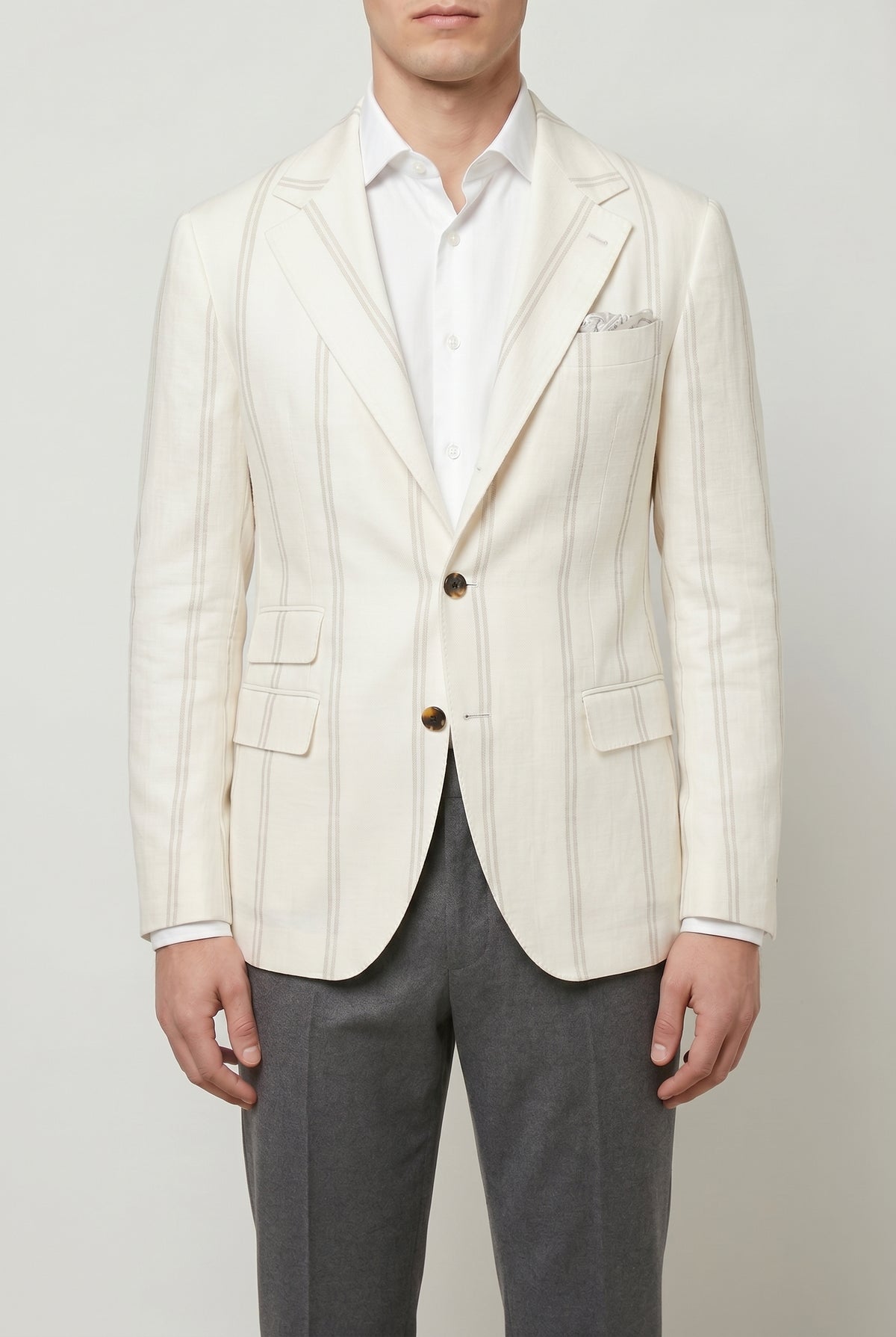 BRUNELLO CUCINELLI MEN'S IVORY LINEN WOOL TAILORED BLAZER